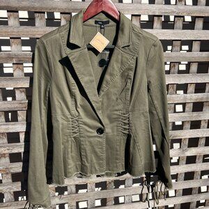 NWT Olive Green Cotton Jacket With Gathered Criss-Cross Waist Design Size M